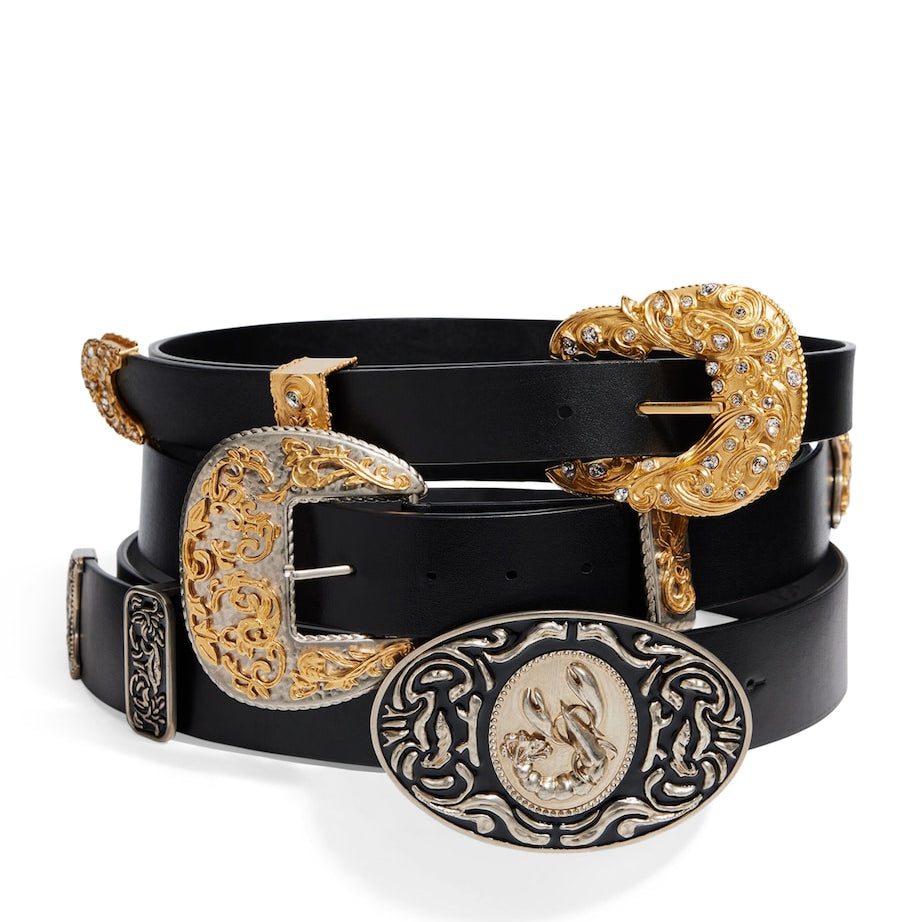 Black Leather Triple Western Belt