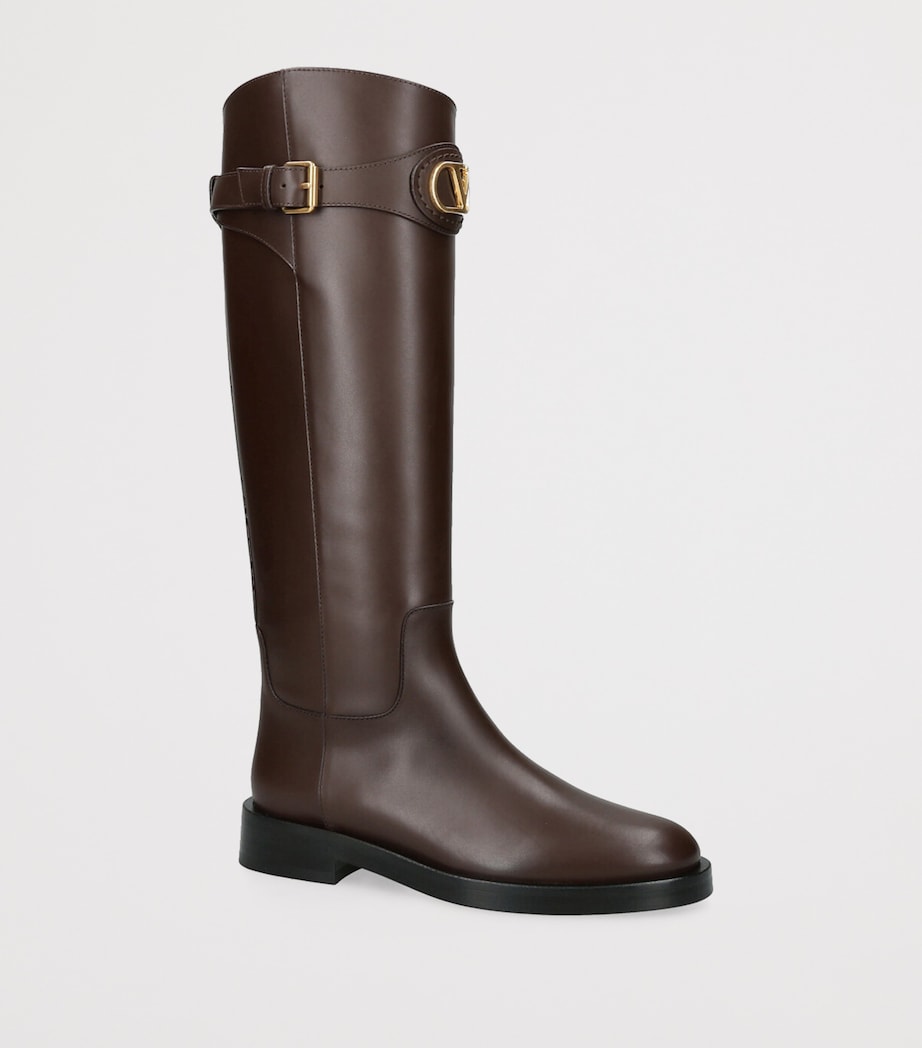 Valentino Garavani Brown Leather Signature VLogo Riding Boots 30