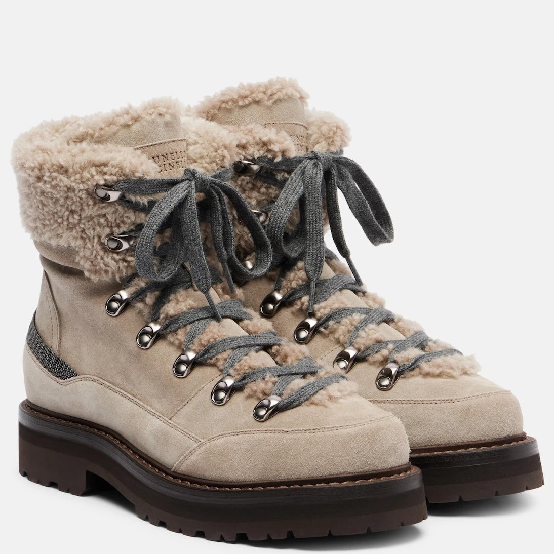 Brunello Cucinelli - Shearling-trimmed suede lace-up boots