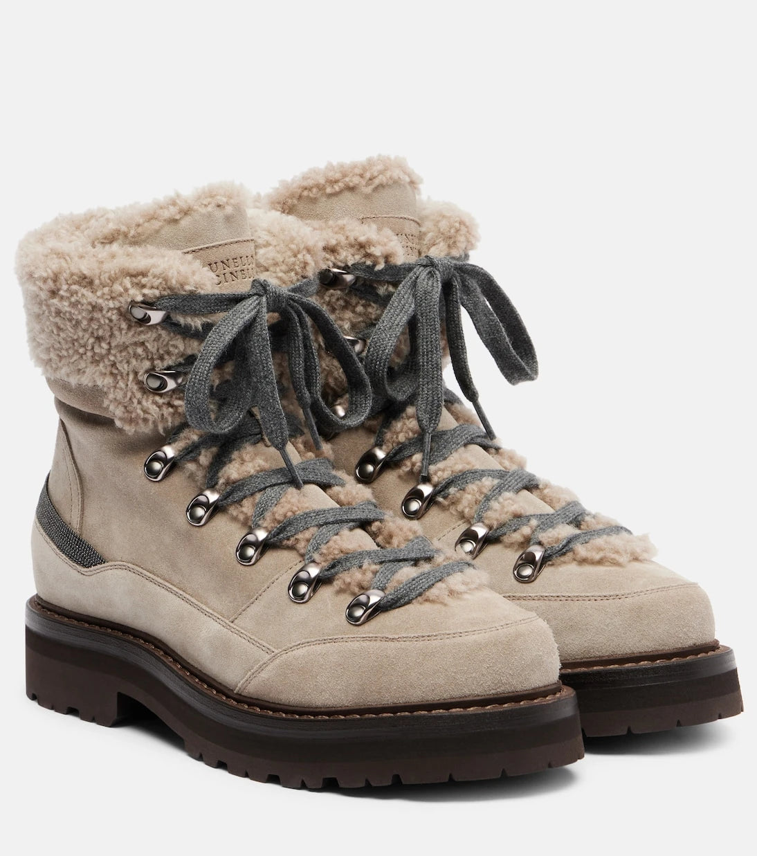 Brunello Cucinelli - Shearling-trimmed suede lace-up boots