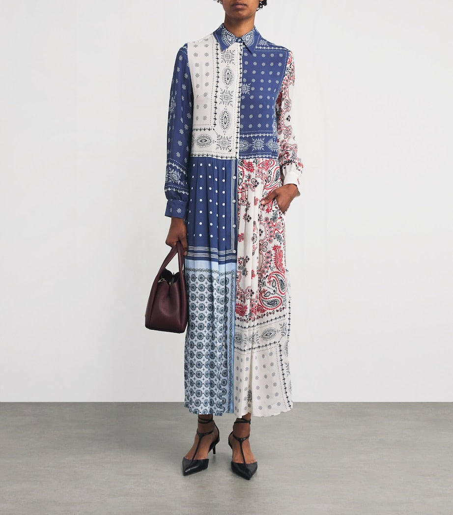 Weekend Max Mara Blue Patchwork Print Midi Dress