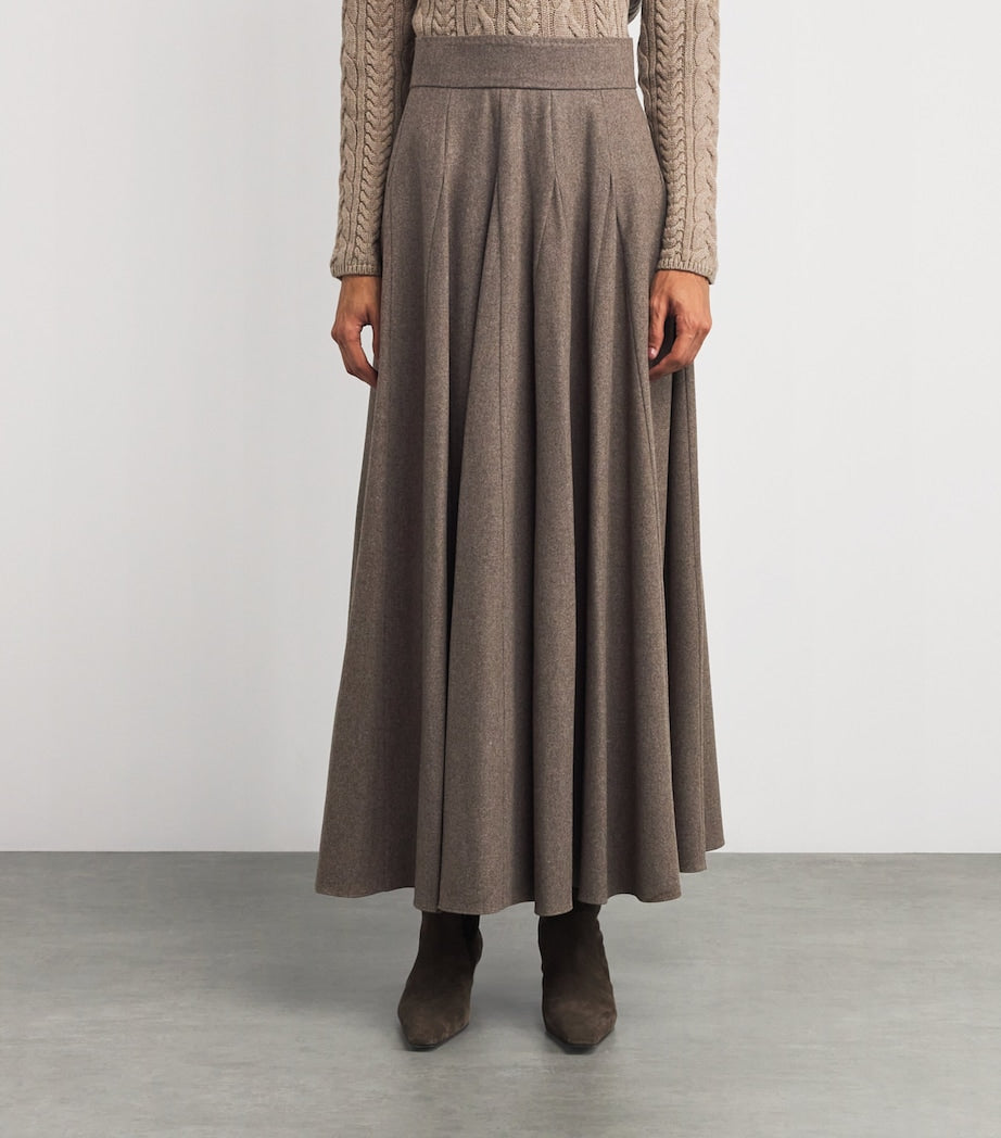 Stretch Wool Flared Maxi Skirt