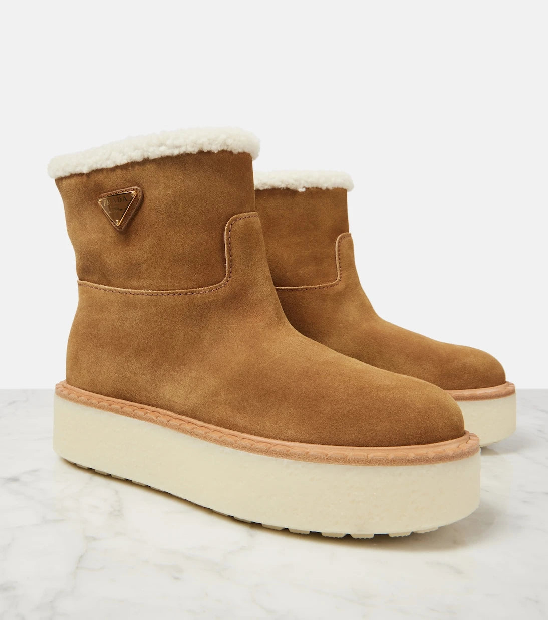 Prada - Shearling-lined suede ankle boots