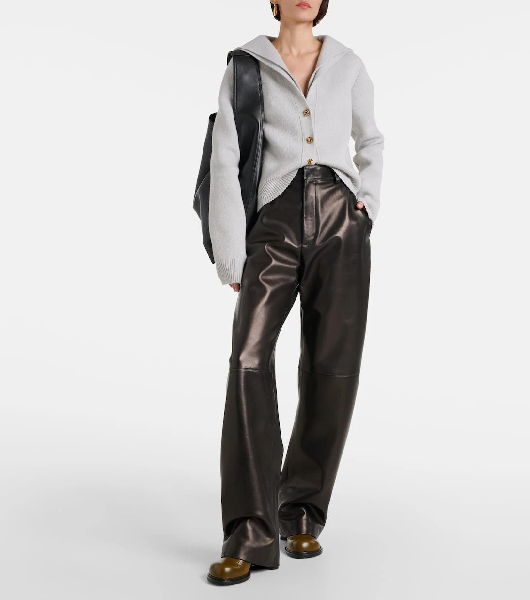 Bottega Veneta - High-rise leather wide-leg pants