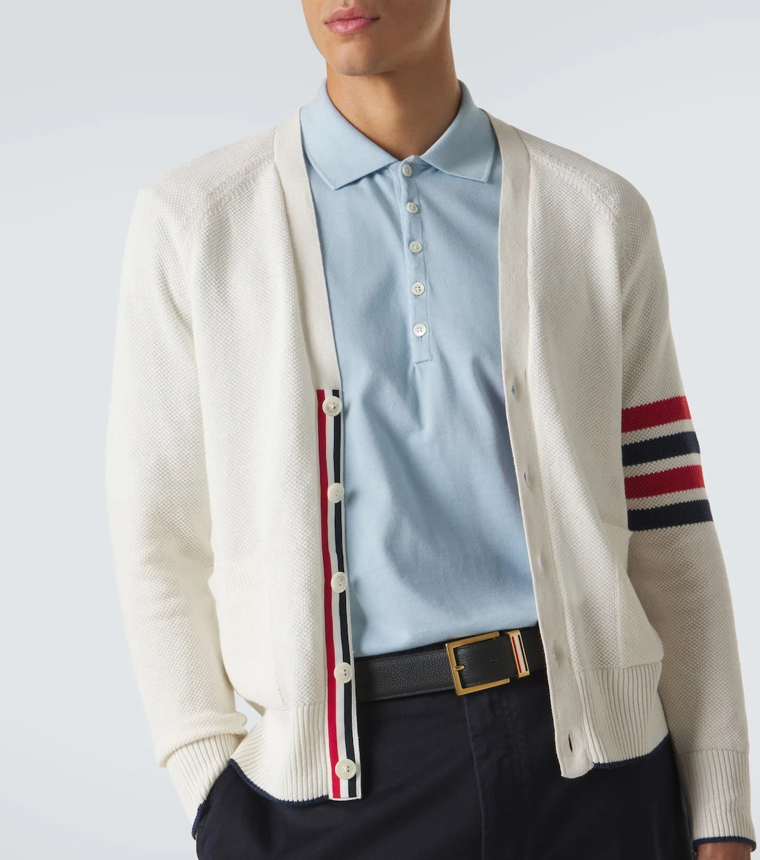 Thom Browne - 4-Bar linen and cotton cardigan