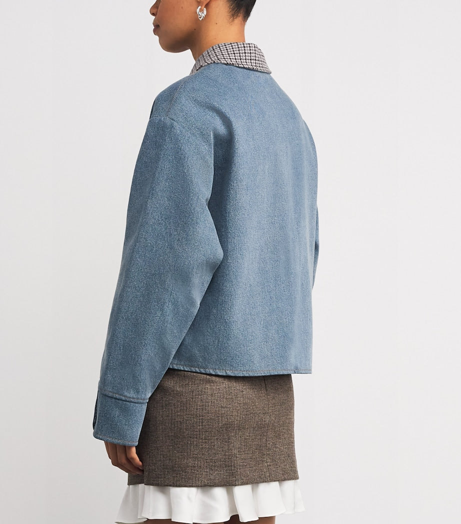 Sandro Paris Blue Denim Check-Trim Jacket