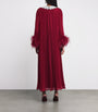 Self-Portrait Burgundy Ostrich Feather-Trim Maxi Dress