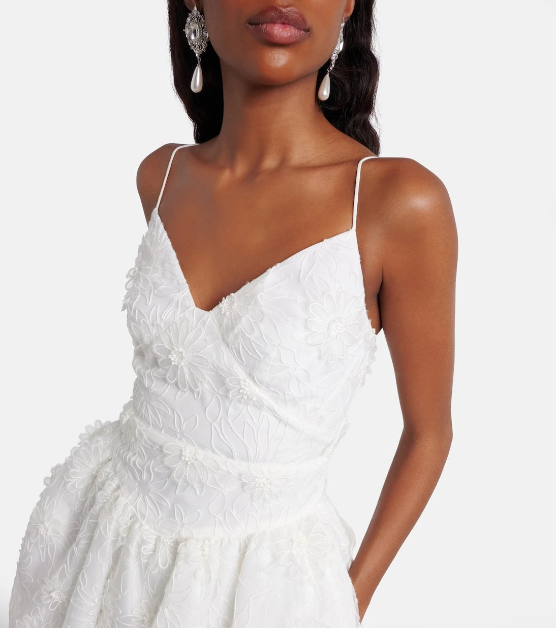Self-Portrait - Floral-appliqué organza minidress