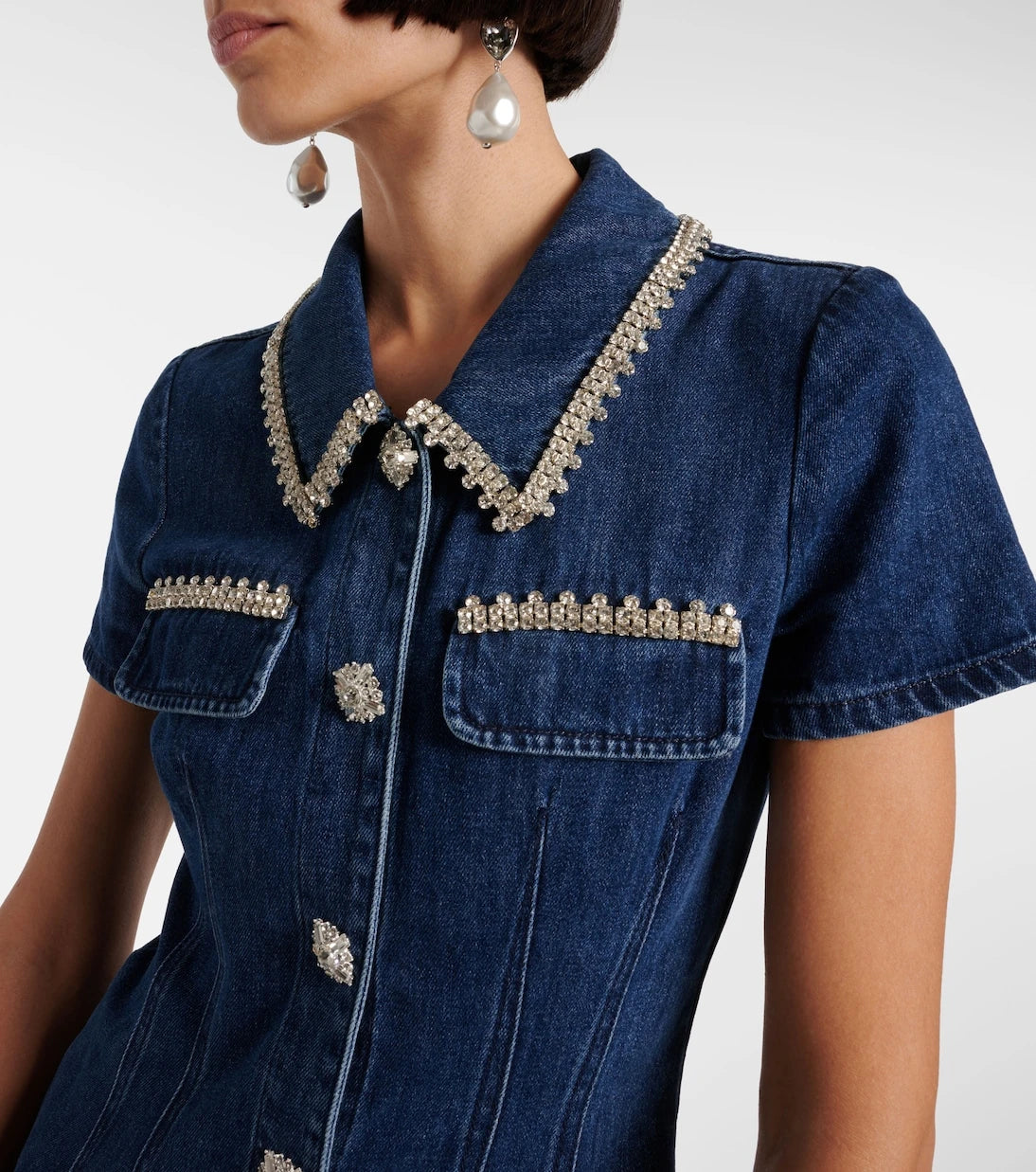 Self-Portrait - Crystal-embellished denim minidress
