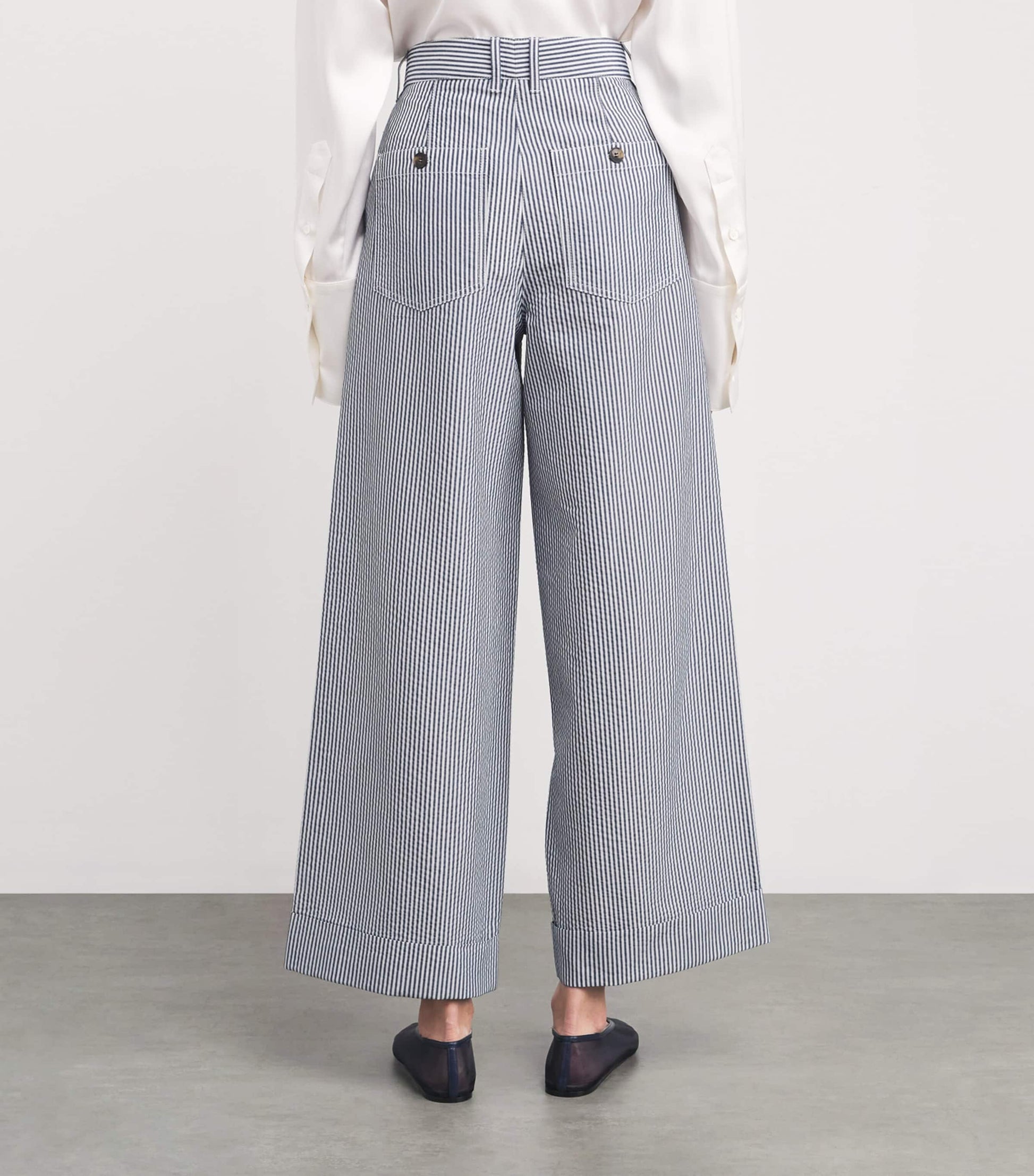 ME+EM Navy Stripe Wide-Leg Trousers