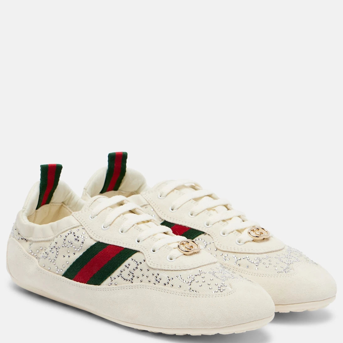 Gucci - Gucci Shift embellished suede-trimmed sneakers