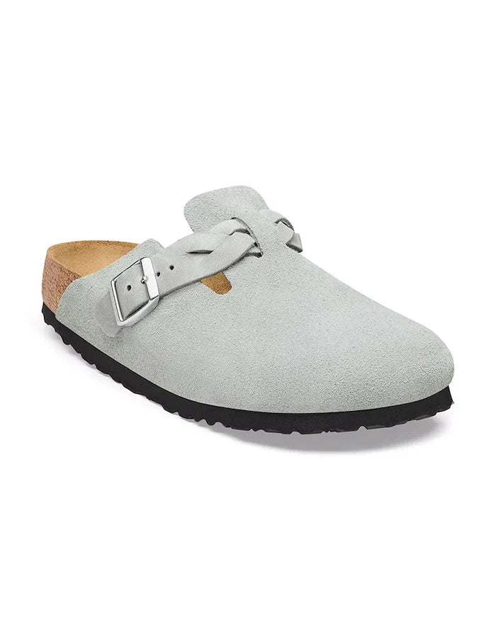 Birkenstock Kadın Süet Terlik Sabolar Boston Braided Suede Leather