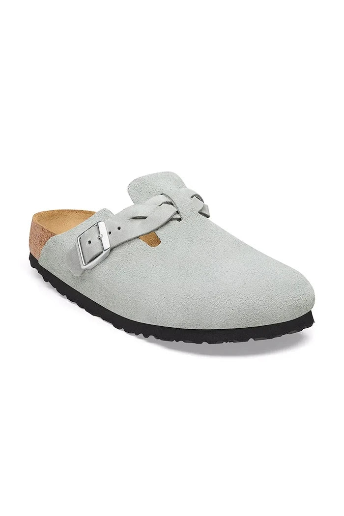 Birkenstock Kadın Süet Terlik Sabolar Boston Braided Suede Leather