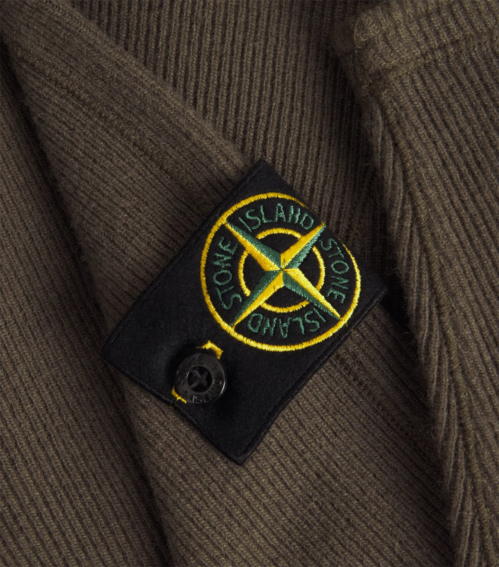 Stone Island Green Wool-Blend Ribbed Sweater