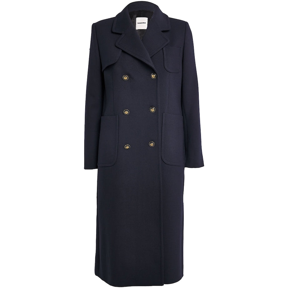 Blue Double-Breasted Long Coat