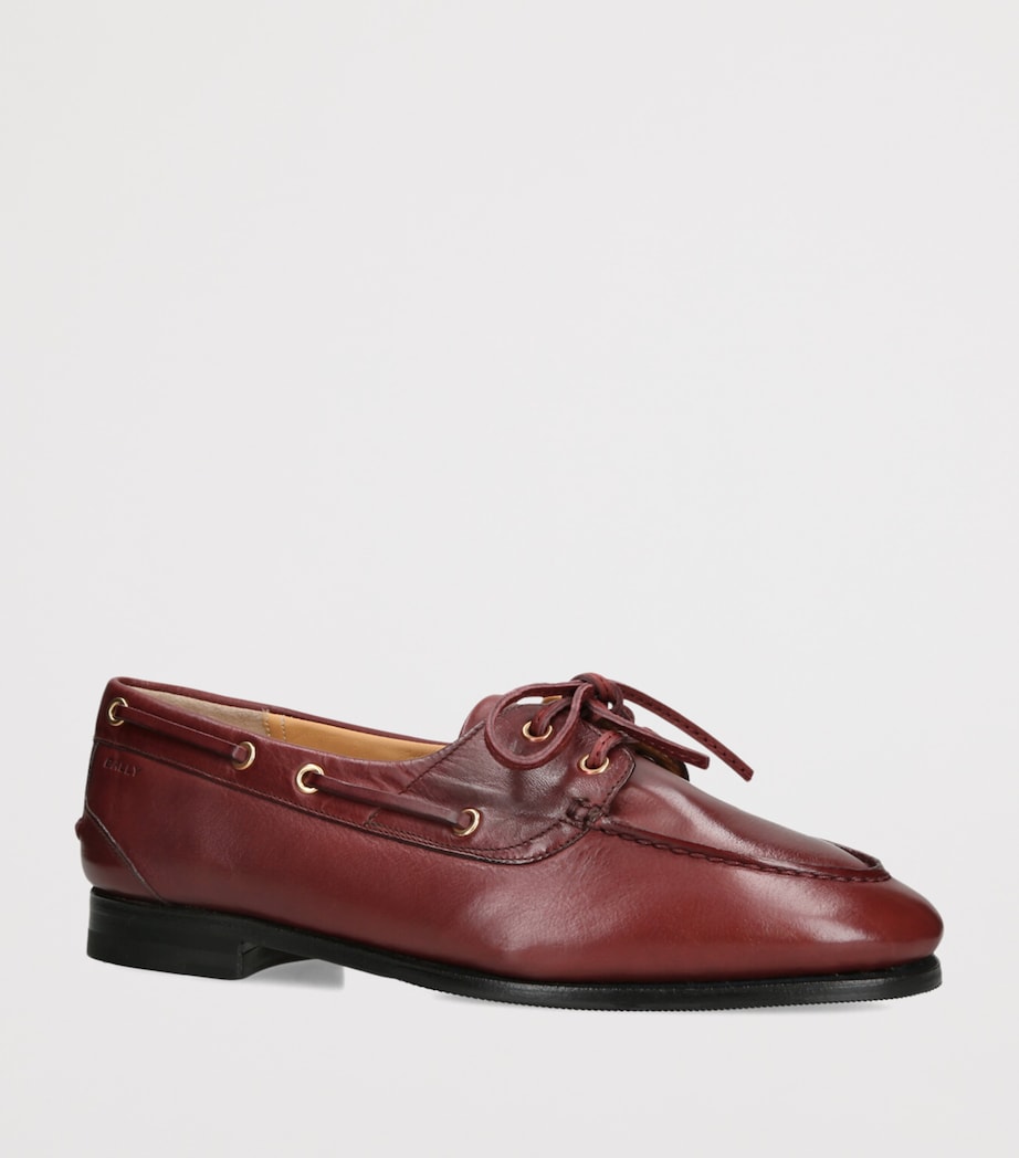 Bally Burgundy Leather Pathy Boat Shoes