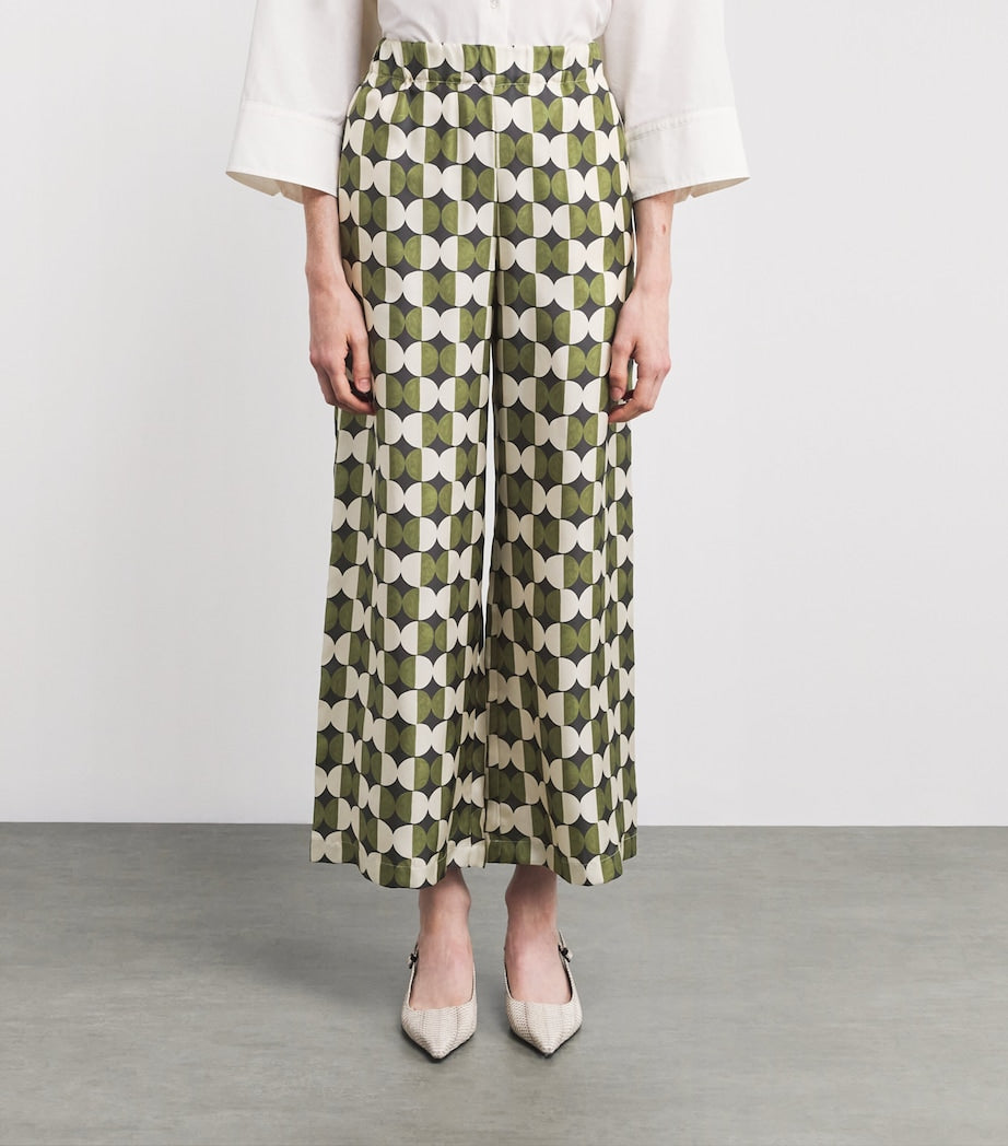 Weekend Max Mara Black Silk Graphic Print Wide-leg Trousers