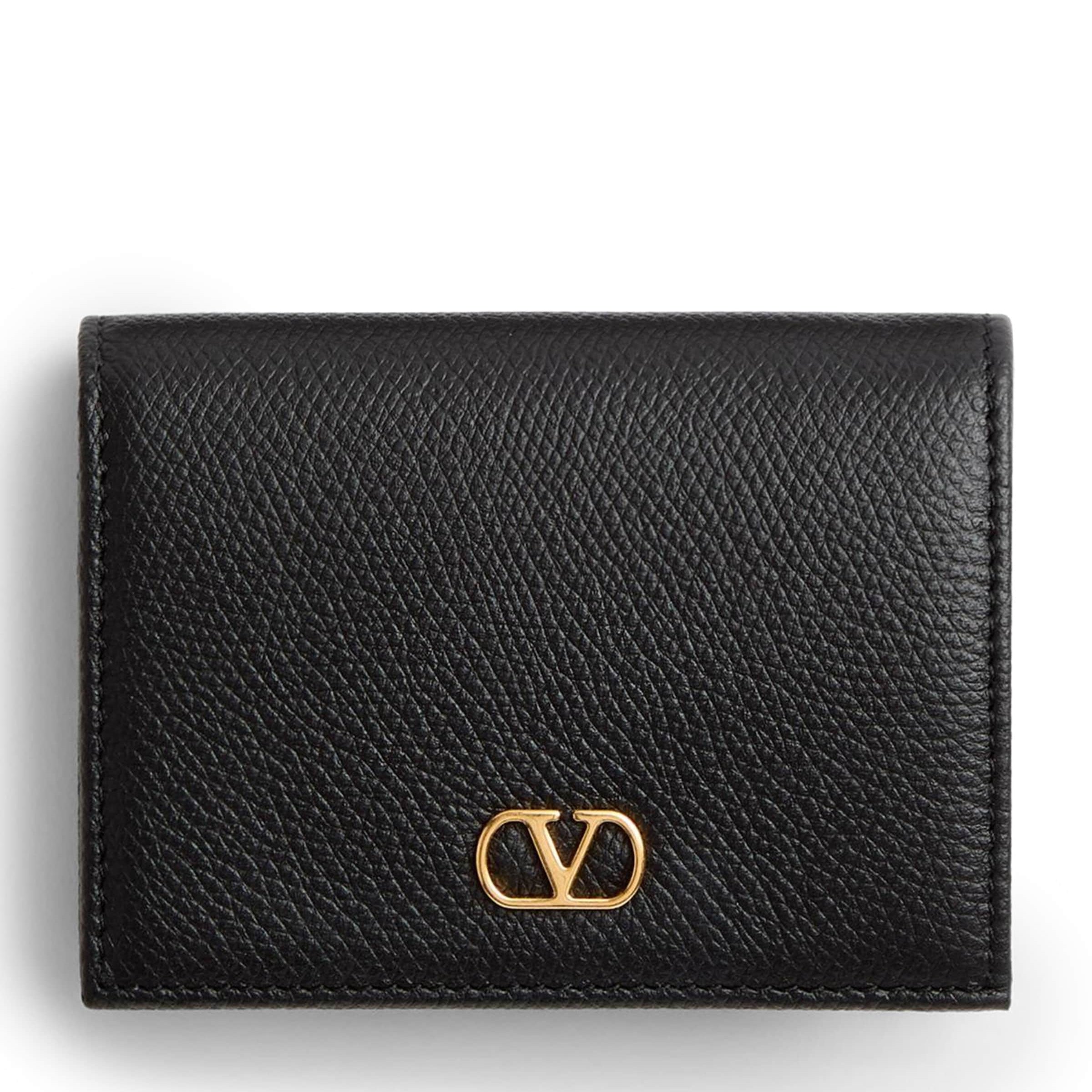 Valentino Garavani Black Leather French Flap Wallet
