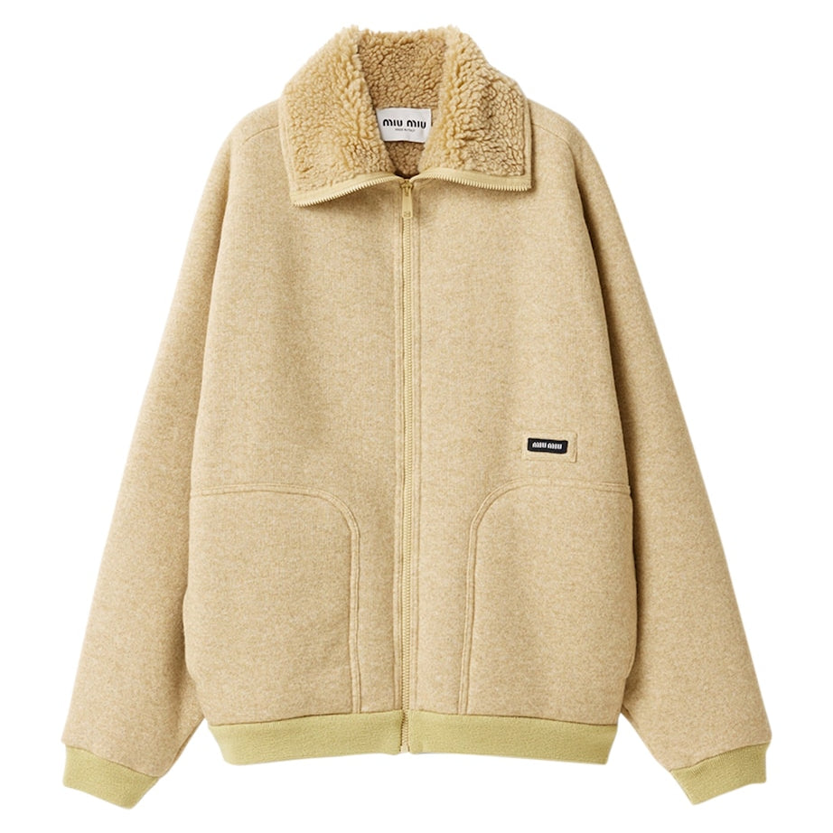 Neutral Fleece-Lined Bomber Jacket