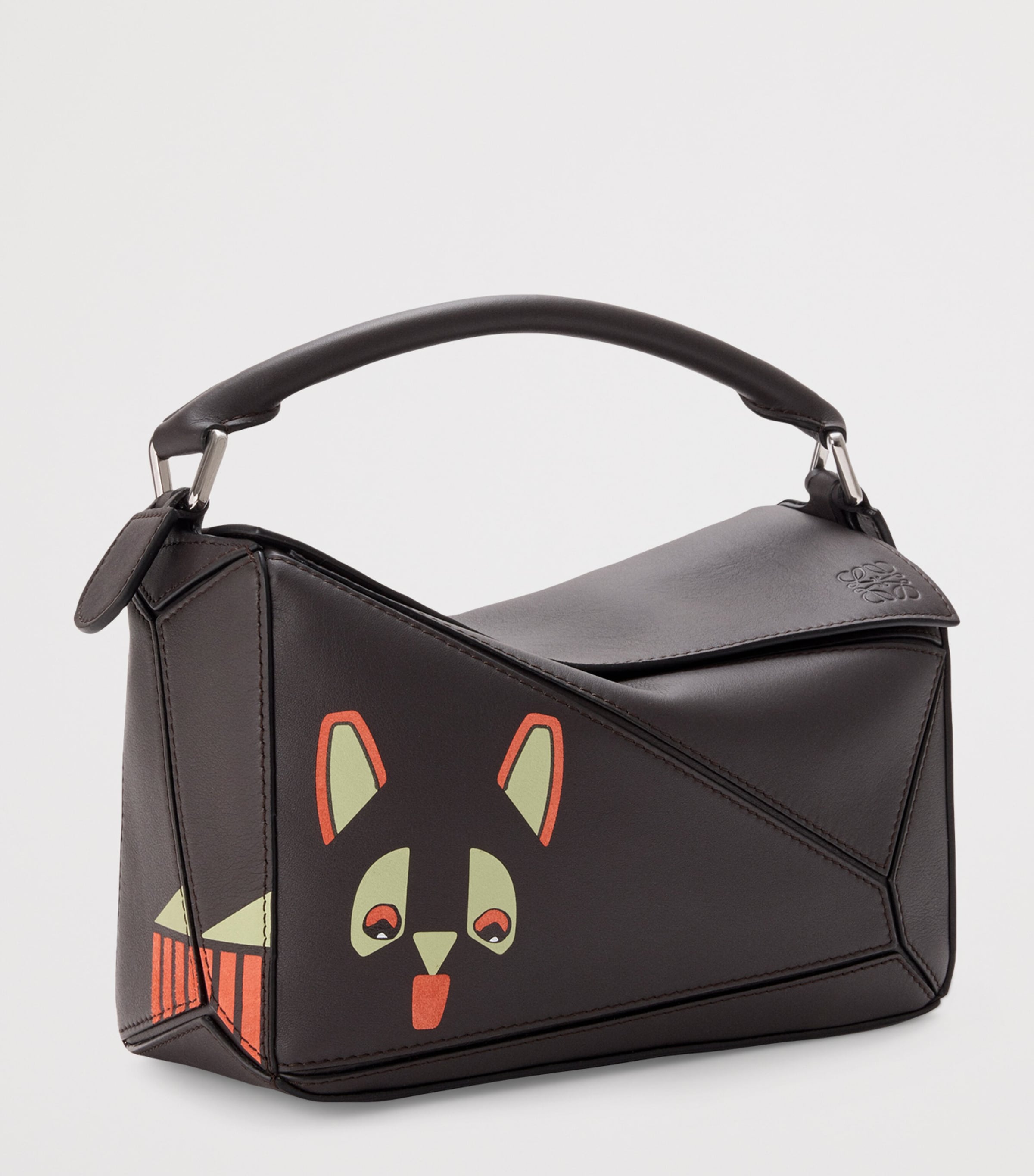 Leather Futurist Cat Puzzle Top-Handle Bag