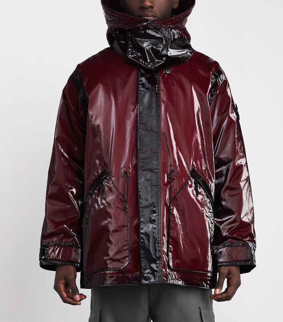 Burgundy Uneven Ripstop Prismatico Parka