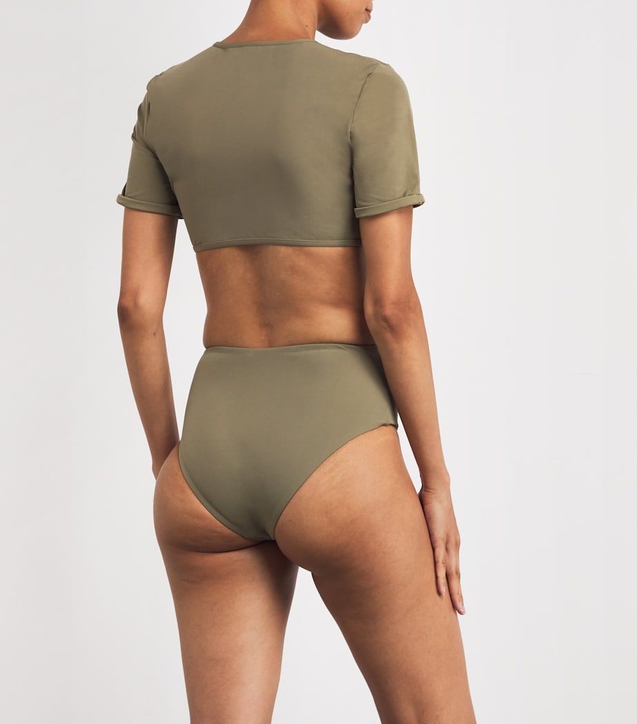 Green High-Rise Crescent Bikini Briefs