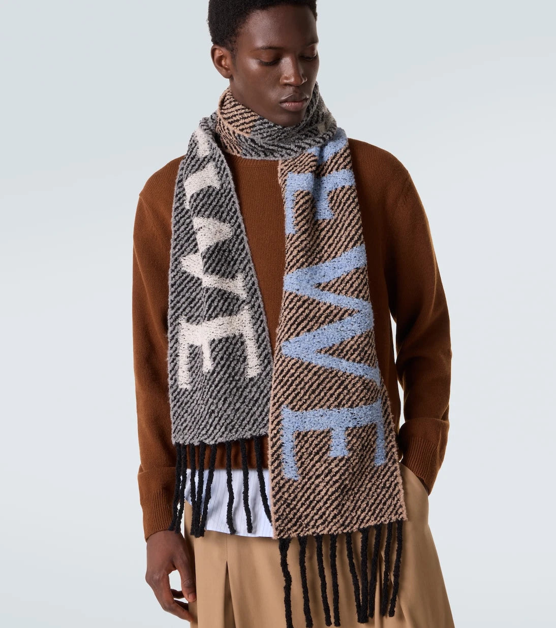 Loewe - Fringed logo alpaca and wool-blend scarf