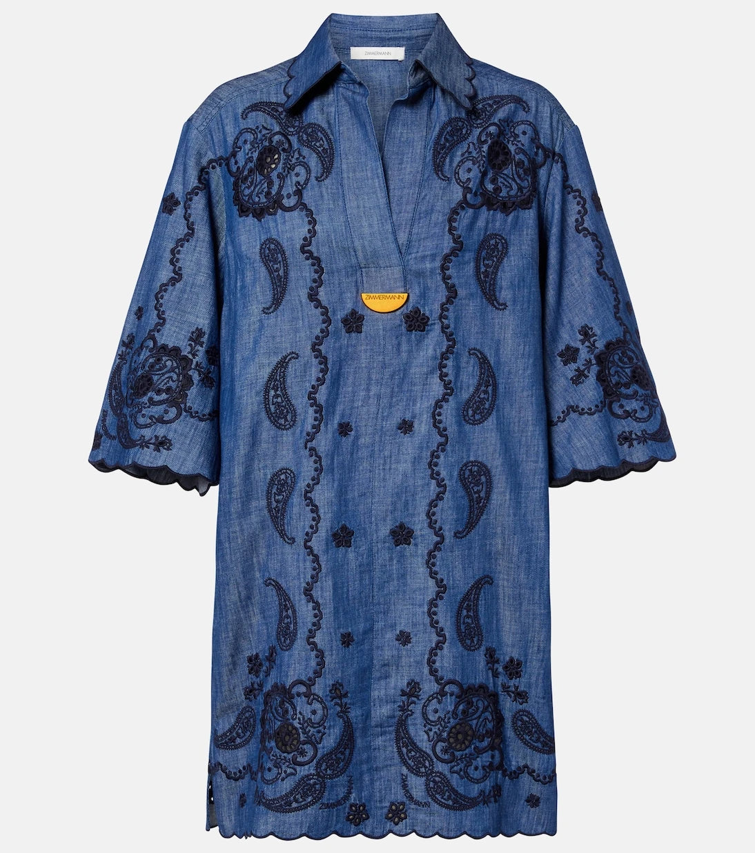 Zimmermann - İşlemeli pamuklu chambray kısa elbise