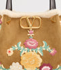Valentino Garavani Beige Small Suede Floral Tote Bag