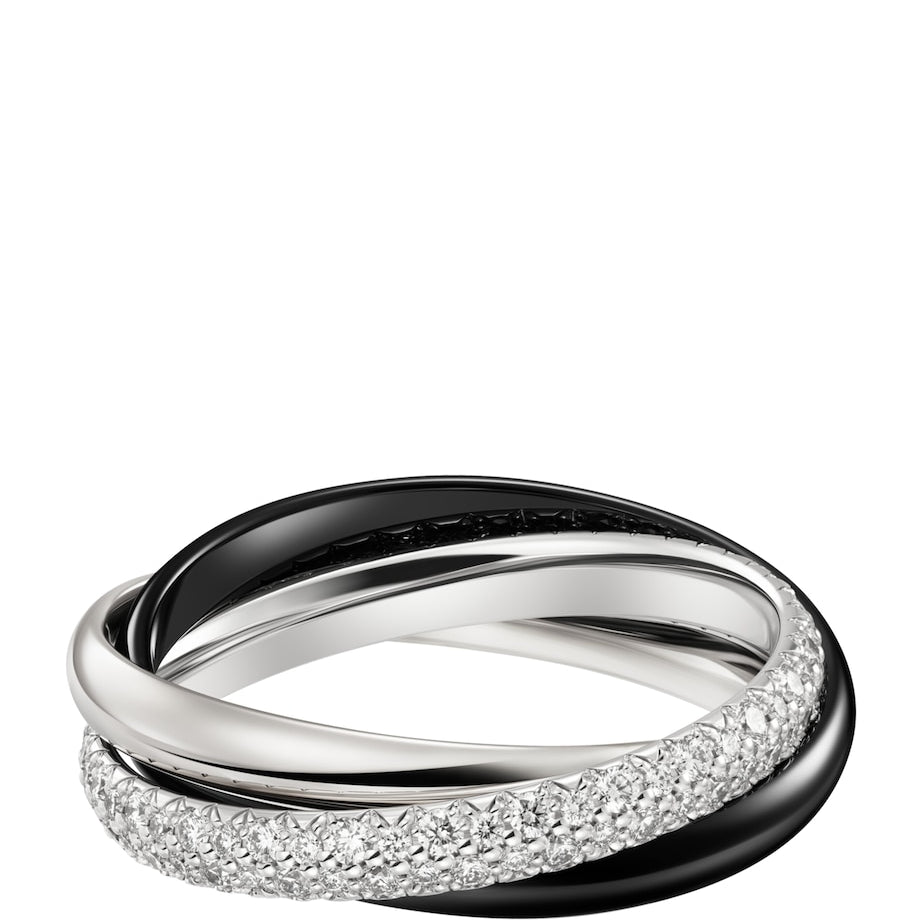 Small White Gold, Ceramic and Diamond Trinity Ring