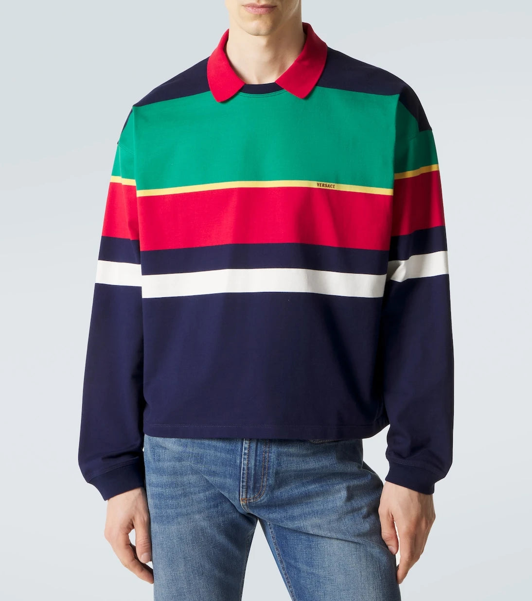 Versace - Colorblocked cotton jersey polo sweatshirt