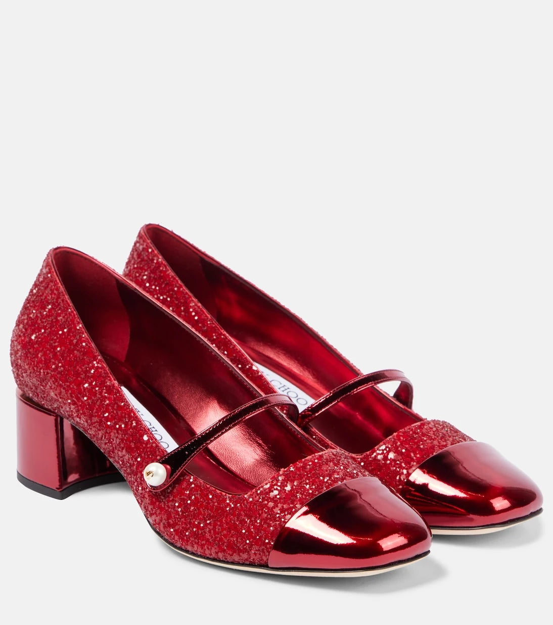 Jimmy Choo - حذاء ماري جين إليزا 45 بكعب شمواه لامع