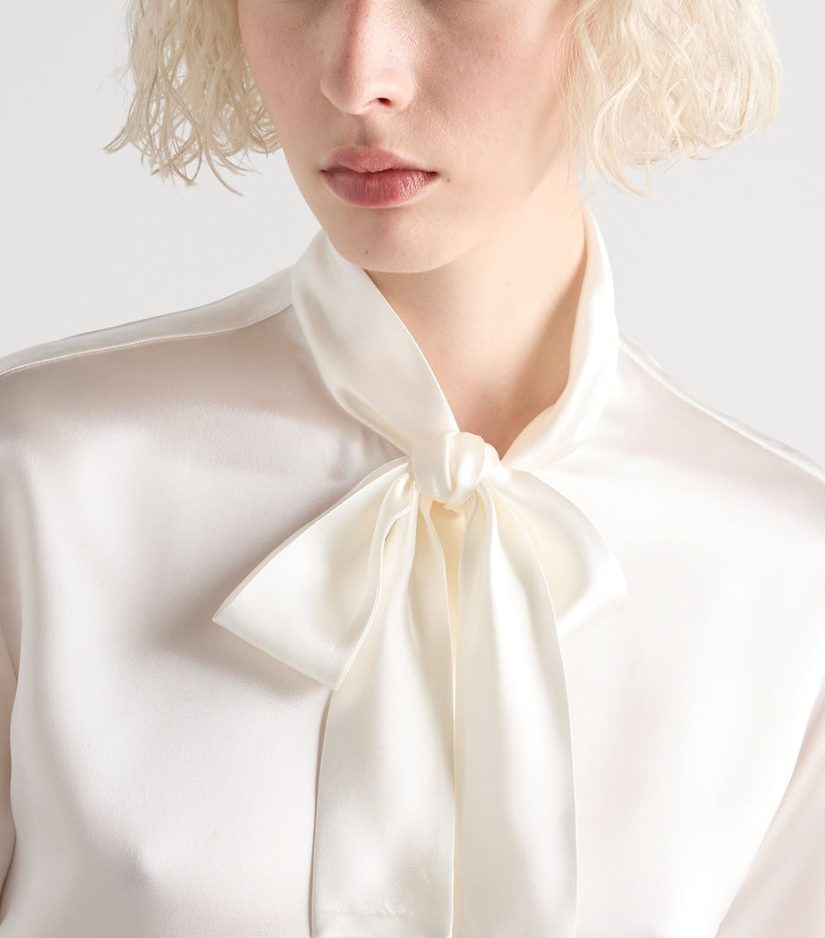 Prada White Satin Tie-Neck Blouse