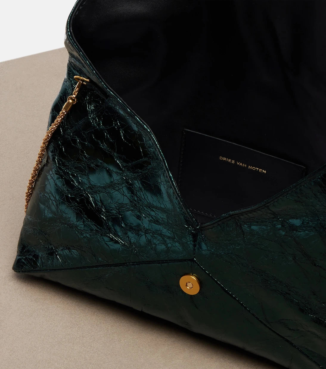 Dries Van Noten - Medium metallic leather clutch
