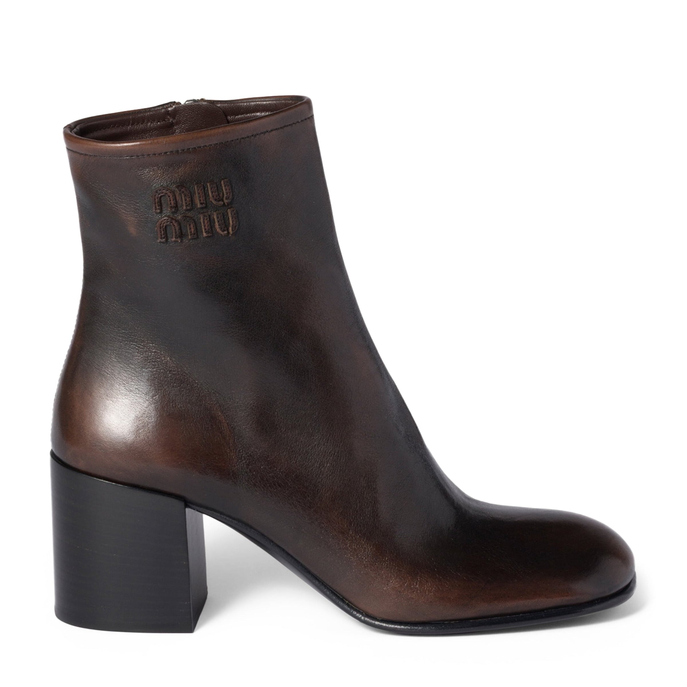 Miu Miu Brown Fumé Leather Ankle Boots 65