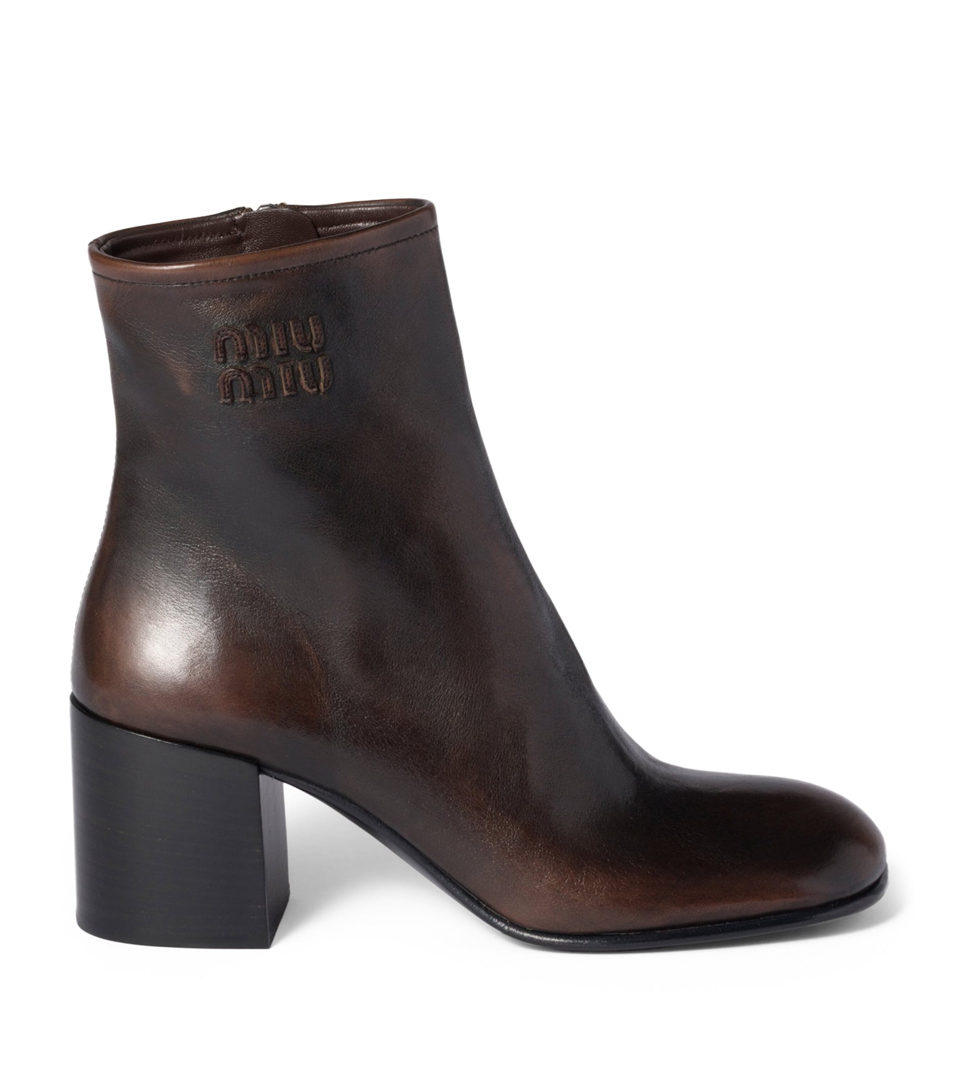 Miu Miu Brown Fumé Leather Ankle Boots 65