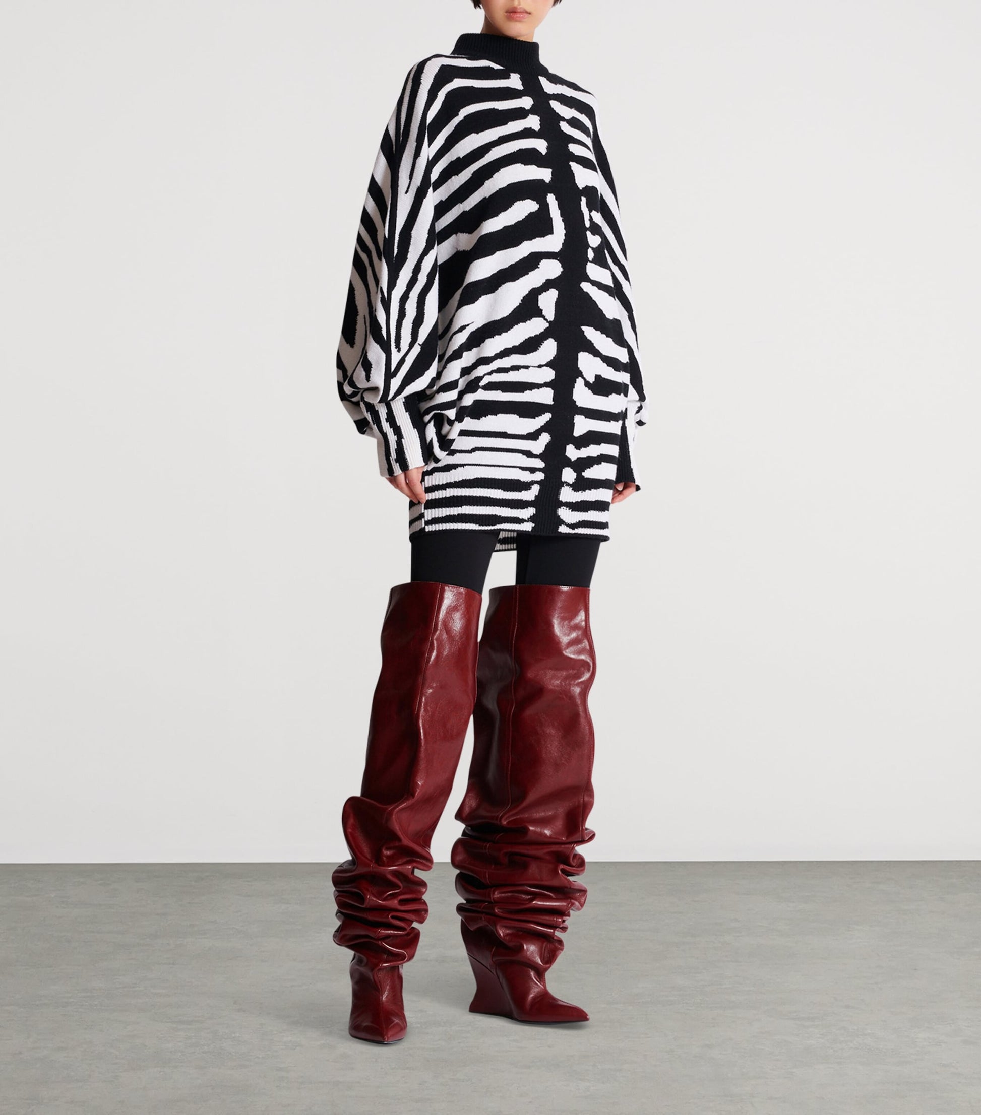 Wool-Cashmere Intarsia Mini Dress EAB NOIR/BLANC