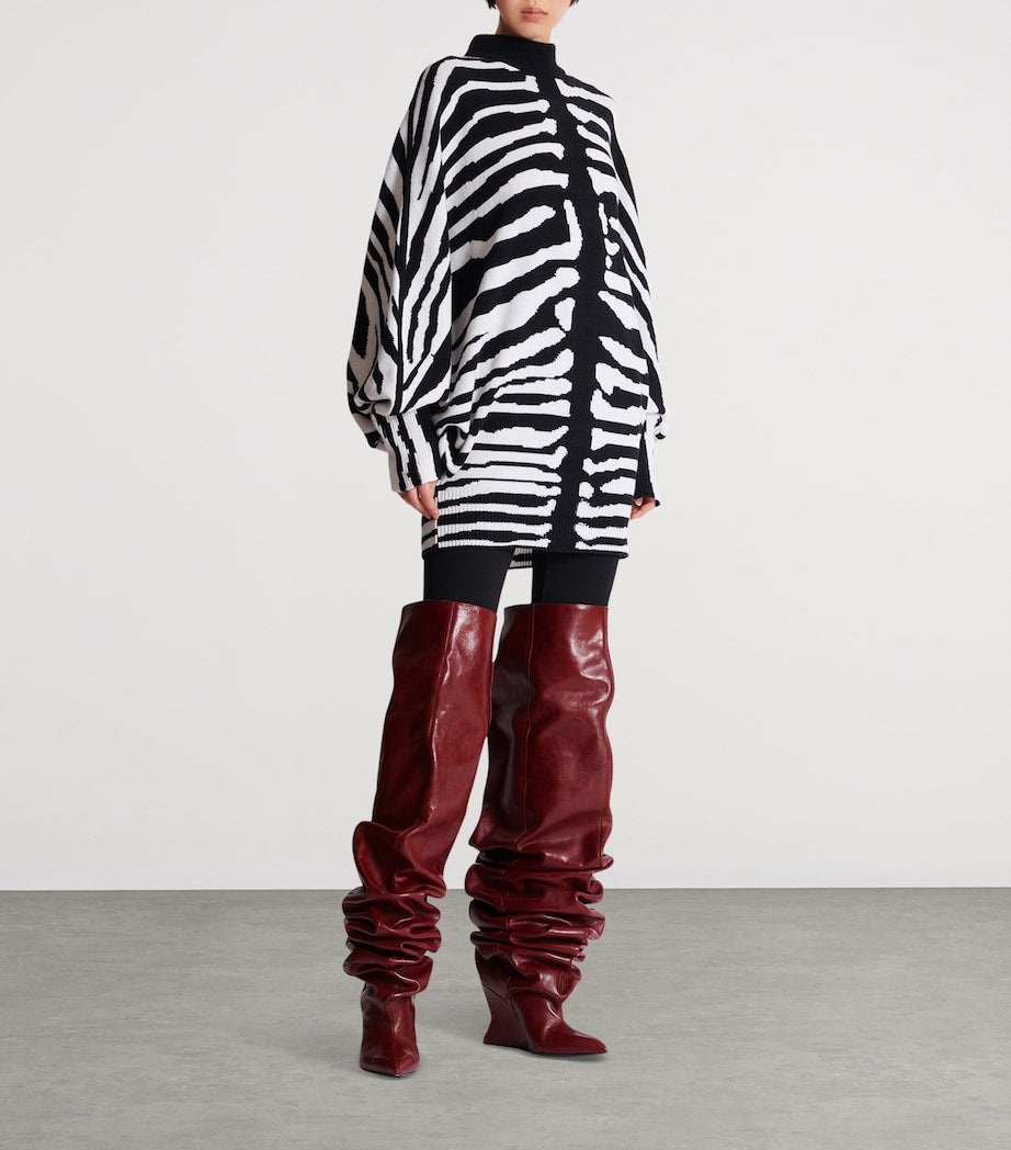 Balmain Black Wool-Cashmere Intarsia Mini Dress