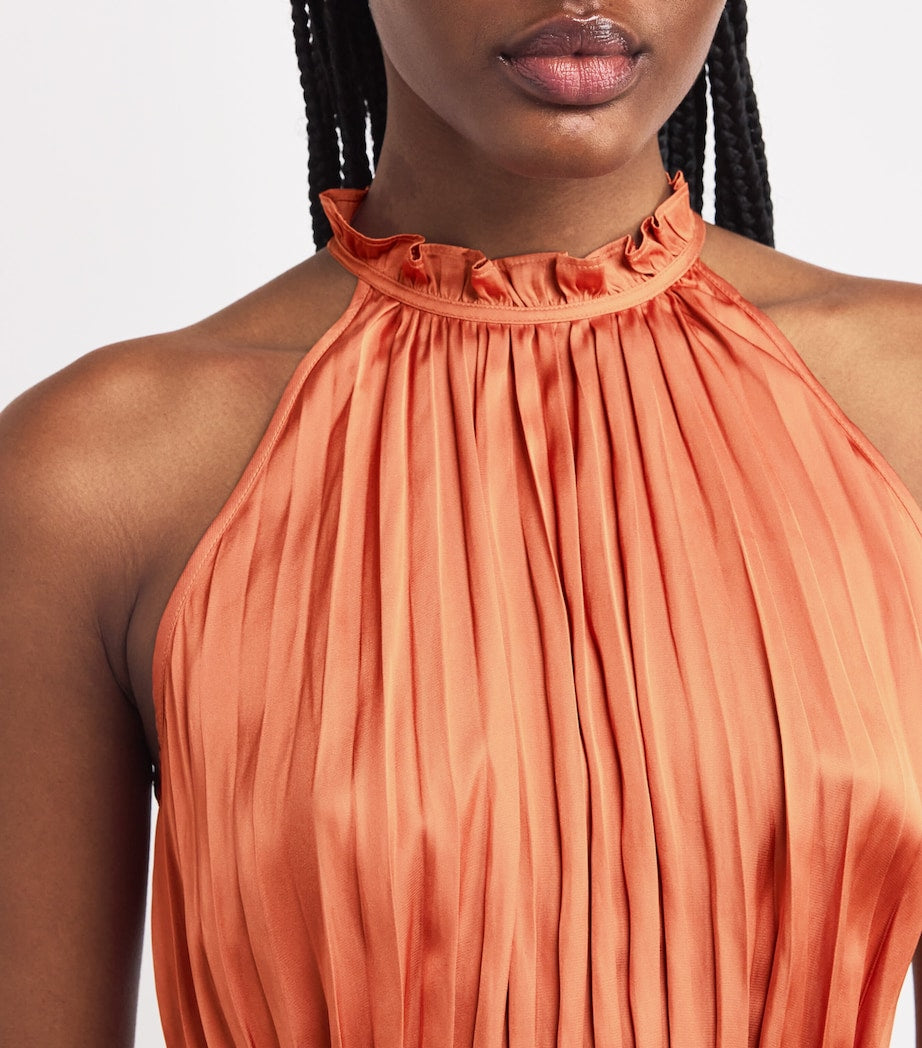 Maje Brown Pleated Halterneck Top