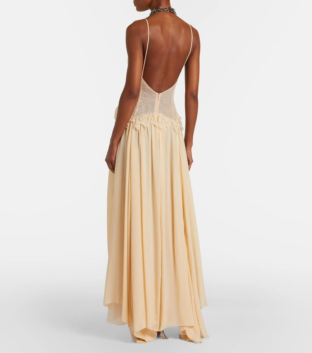 Blumarine - Lace-trimmed georgette maxi dress