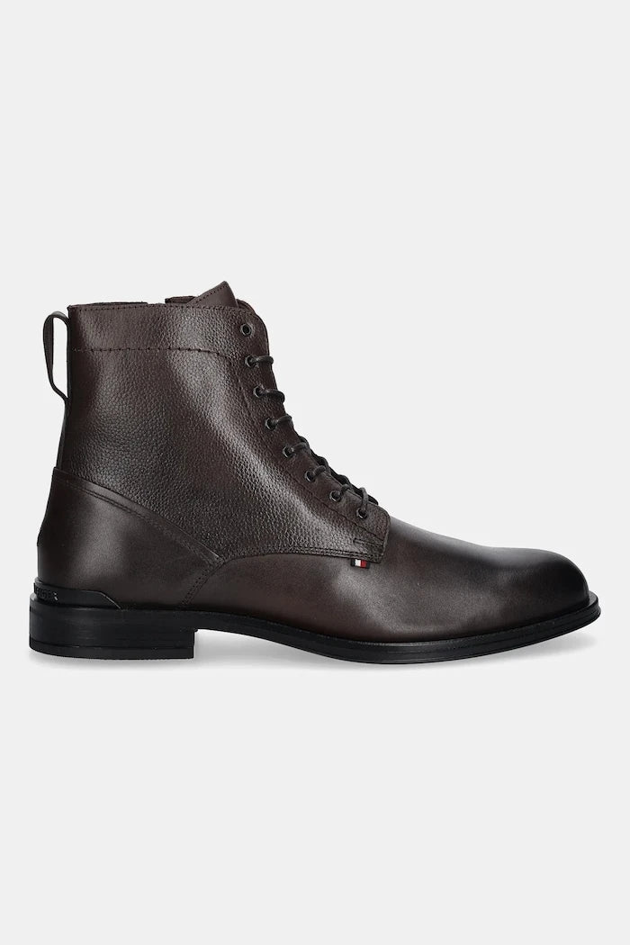 Кожени боти Tommy Hilfiger CORPORATE HILFIGER LTH ZIP BOOT