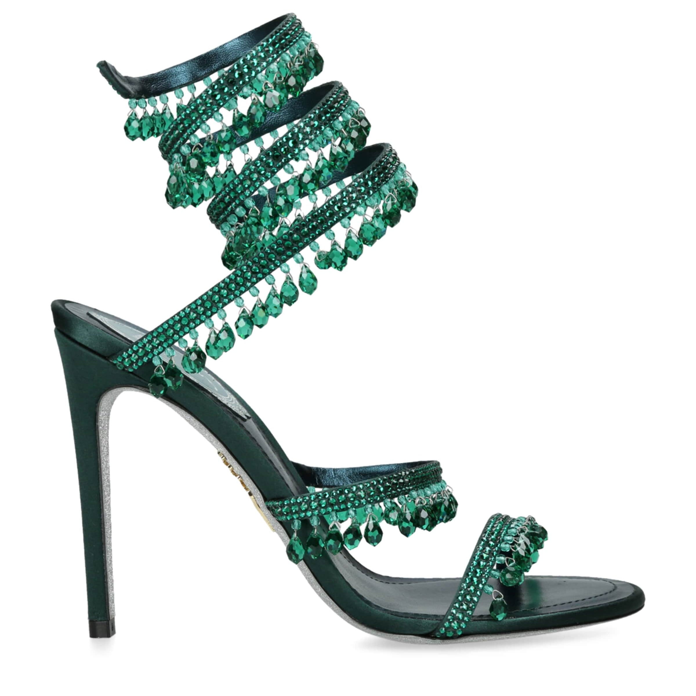 René Caovilla Green Embellished Chandelier Heels 105