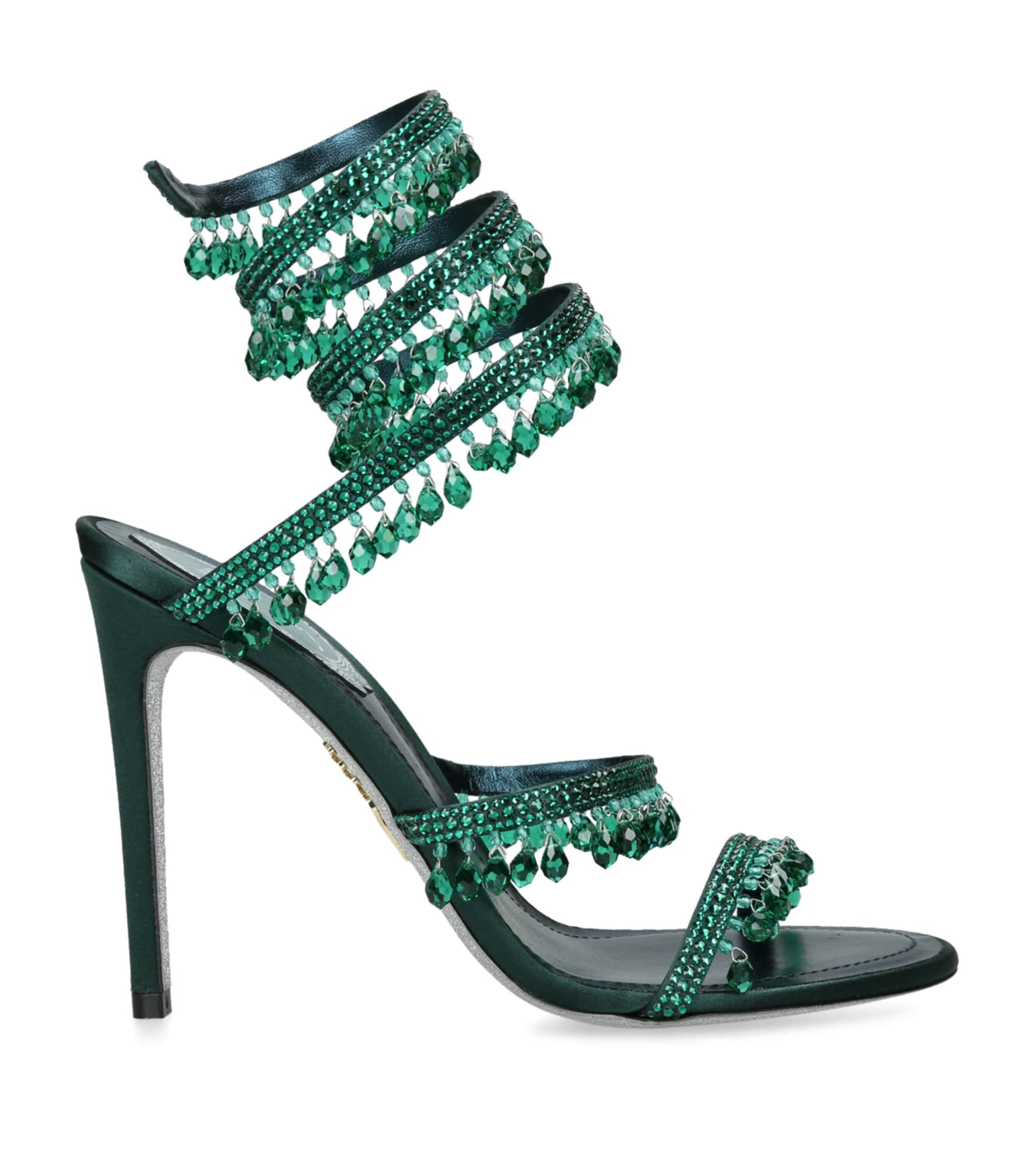 René Caovilla Green Embellished Chandelier Heels 105
