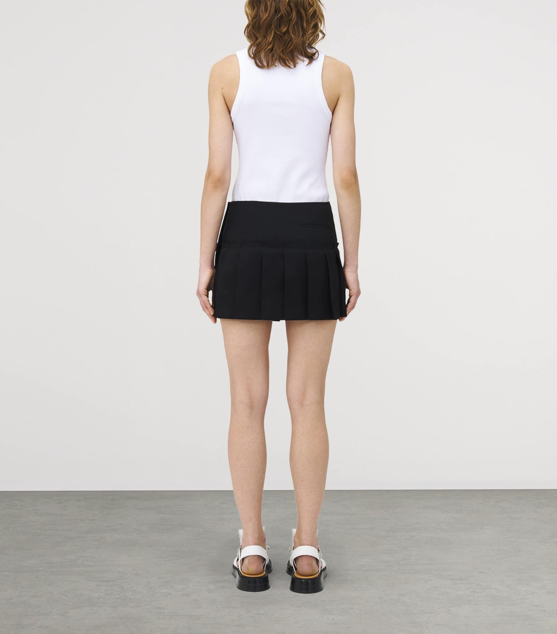 Black Wool Pleated Mini Skirt