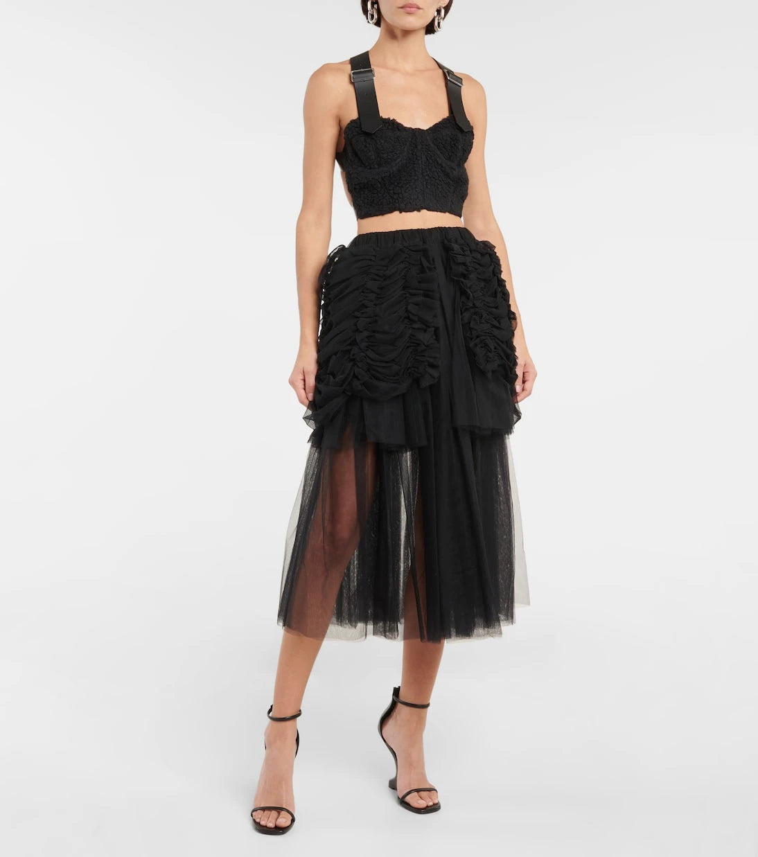 Noir Kei Ninomiya - Ruched tulle midi skirt