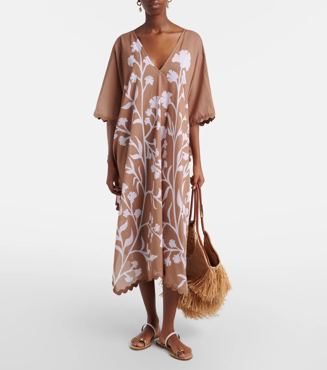 Juliet Dunn - Floral scalloped cotton kaftan