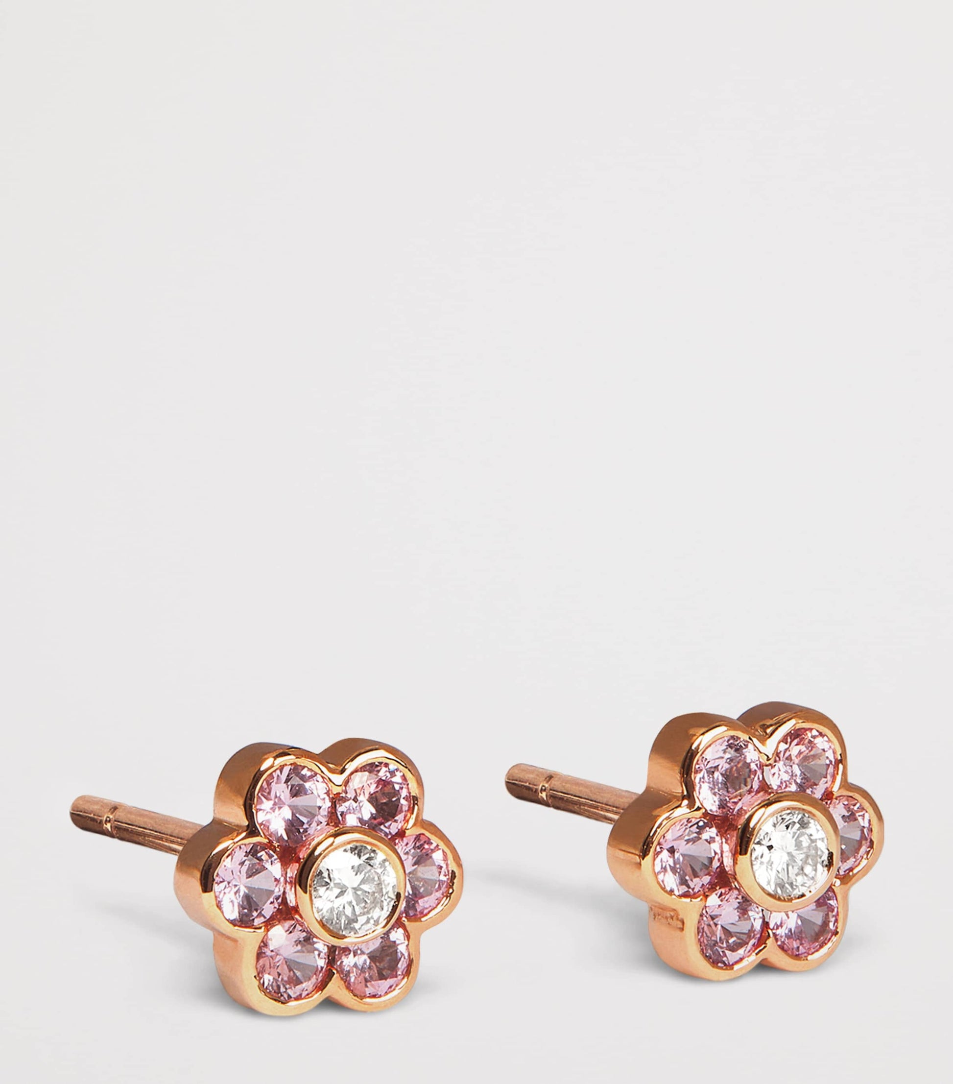 Small Rose Gold, Diamond and Sapphire Flora Stud Earrings