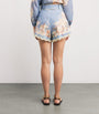 Zimmermann Blue Linen Floral Cascadian Tuck Shorts