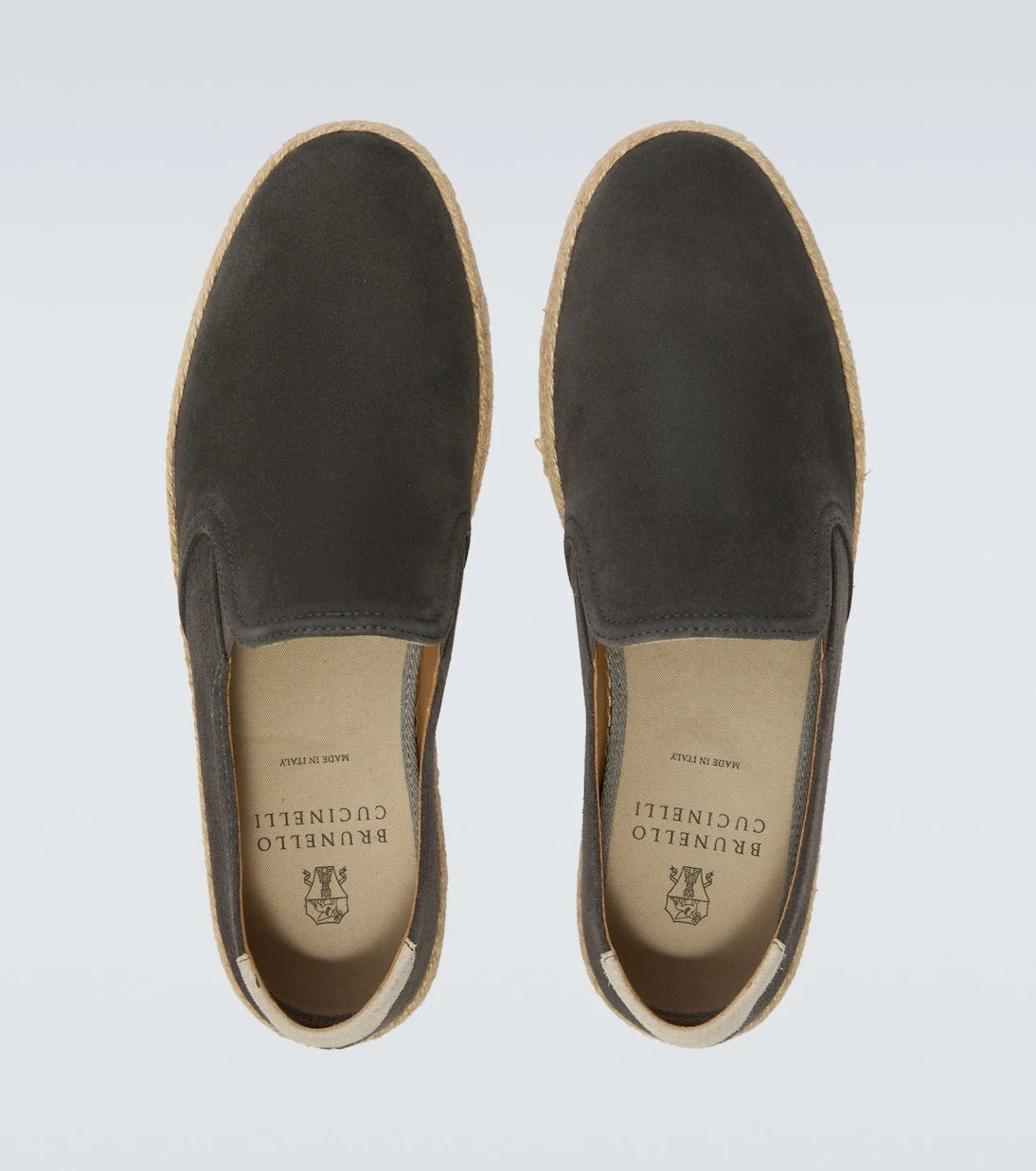Brunello Cucinelli - Jute-trimmed suede slip-on shoes