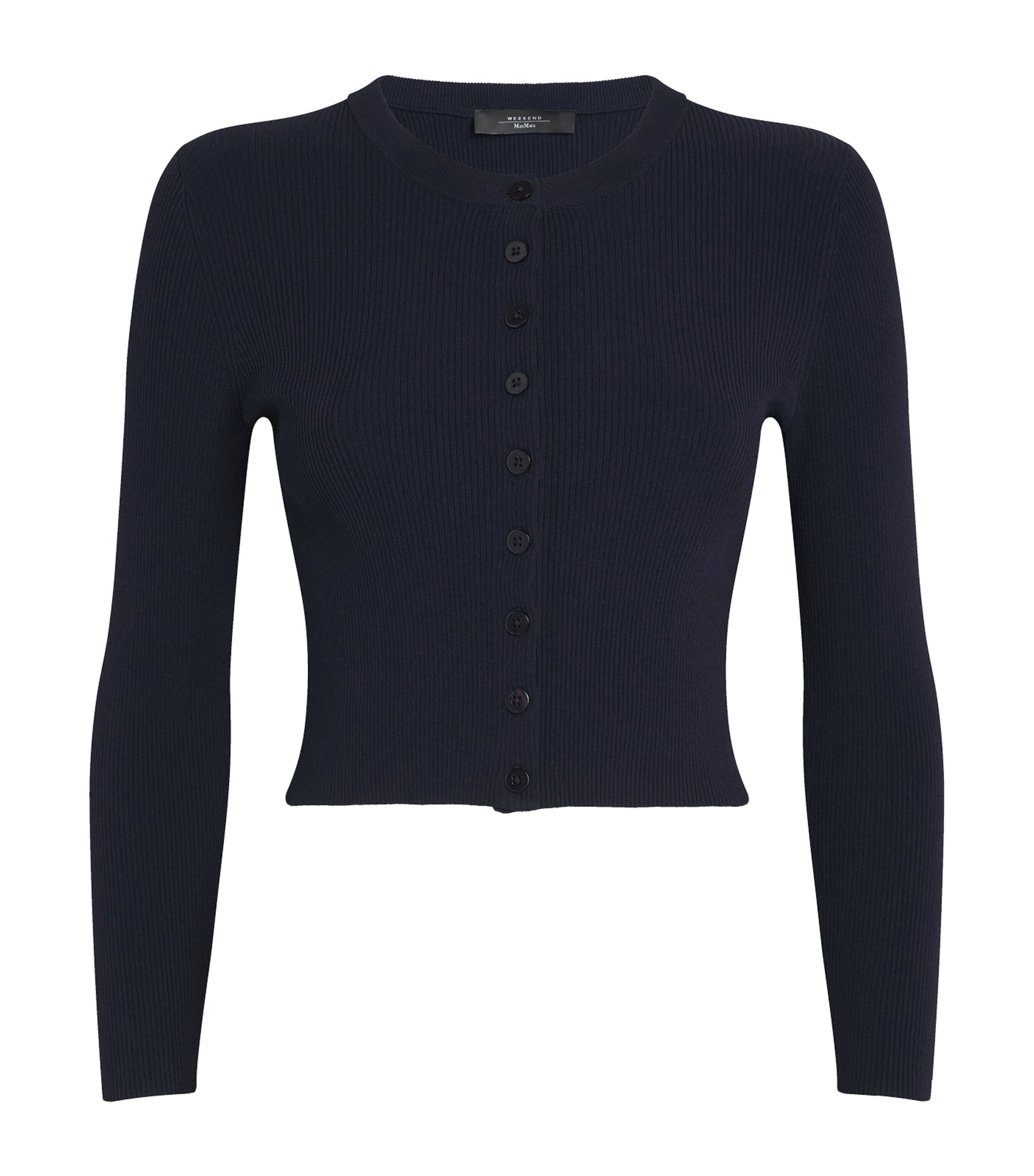 Weekend Max Mara Blue Rib-Knit Cropped Cardigan